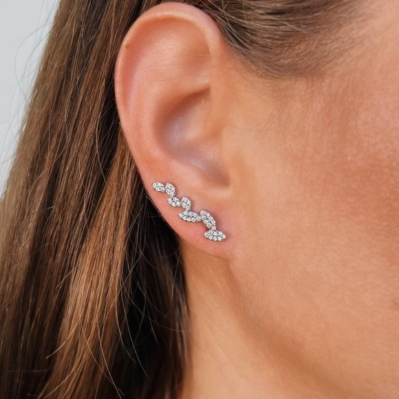 Petal ear climbers with simulated diamonds - Sterling Silver 925 - Picture 1 of 3